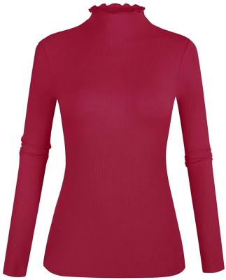 China Custom Anti-wrinkle fashion pullover sweater with ruffled ribbed knit slim fit sweater for ladies for sale