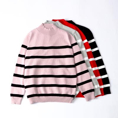 China Wholesale Custom Anti-wrinkle Women's Striped Sweater Plus Size Turtle Neck Long Sleeve Polyester Squishy Pullover Unisex Sweater for sale