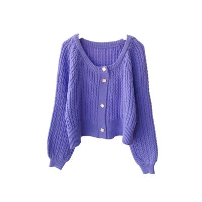 China Winter Sweater Twist Design Women's Anti-Wrinkle Neck Button Casual Loose Square Short Net Sweater Winter Sweater Tops for sale