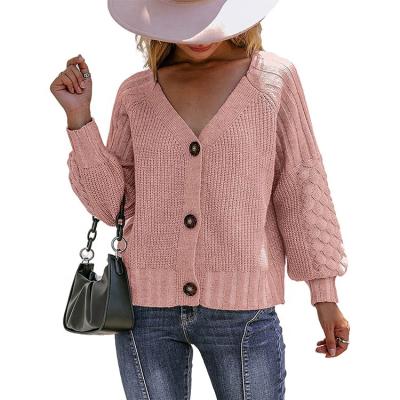 China Anti-Wrinkle Shape Women's Sweater Coat Cardigan Sweater Women Thickening V-Neck One-Piece Trumpet Sleeve Single-Row Button Twist for sale