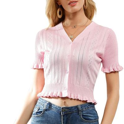 China Lightweight Knitted Sweater Shirt Women's Short Sleeve Anti-wrinkle V-Neck Top Pullover Shirt Summer Sweater Knitted Shirt for sale