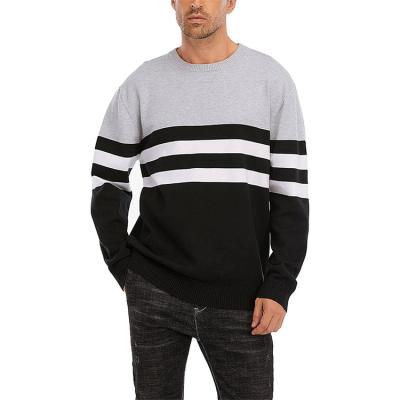 China Hot-selling Anti-wrinkle Cotton Men's Sweater Stitching Striped 100% Cotton O-Neck Slim Fit Sweater for sale