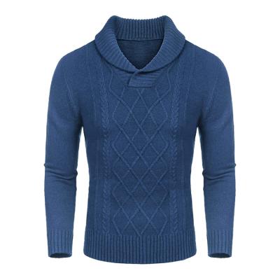 China High Quality Custom Made Anti-wrinkle Mens Winter Sweater Lapel Slim Fit Warm Cable Knit Cotton Sweater for sale