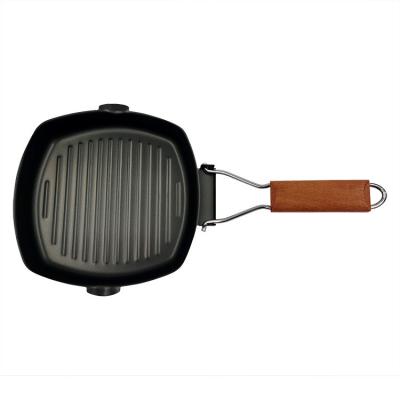 China Durable Cast Iron Grill Pan Steak Baking Pan With Non-Stick Coating Foldable Handle for sale