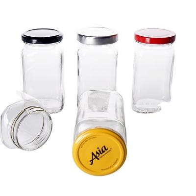 China Viable Square Glass Spice Jars 360ml Containers 4oz Honey Jars Jam Bottles Square Condiment Serving Honey Glass Jars With Hook Lids Twist-off Tops for sale