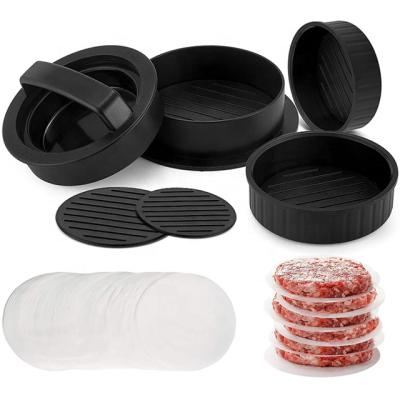 China Stocked Plastic Burger Press, 3-in-1 Burger Patties Maker Mold with 60 Wax Papers, Non Stick BBQ Tools for sale