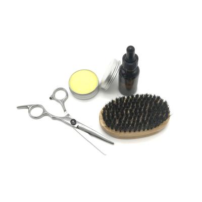 China 2021 Hot Sale Premium Eco-friendly Beard Brush Oil Grooming Kits With Wax Tin And Shears For Man for sale