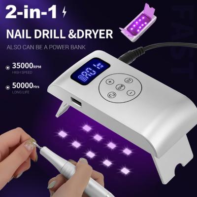 China Plastic 2 in 1 Rechargeable Cordless Portable UV Nail Dryer Lamp Electric Nail Drill for sale