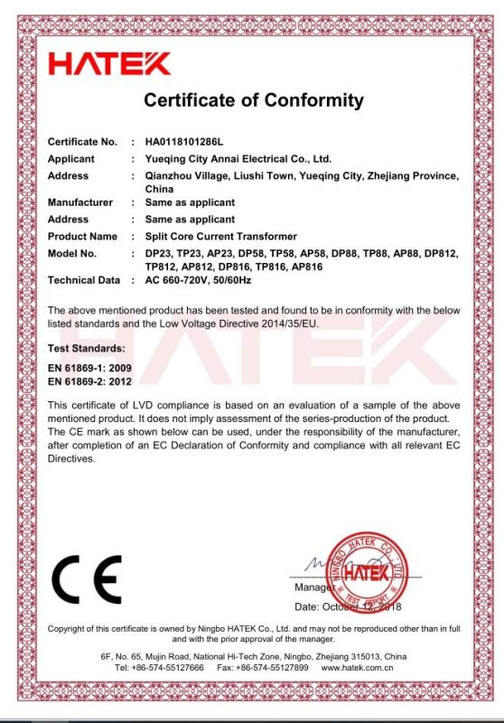 CE - Yueqing Annai Electrical Co., Ltd.