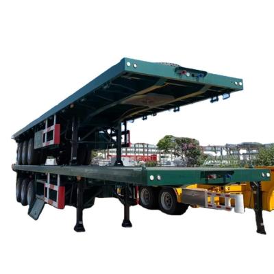 China Customizable 3 Axle 40 Ft Semi Truck Trailer Flatbed Container Semi Trailer With Headboard for sale