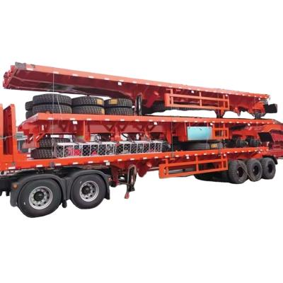 China 70 ton 3axels platbed semi trailer Pan trailer Semi truck platbed trailer 40ft 12 meter Te koop Te koop