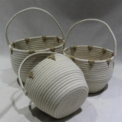 China Best Price Viable High Quality Set Small Cotton 3 Rope Basket Object Container Gift Basket for sale