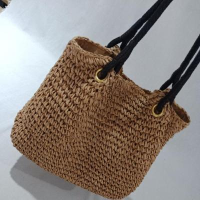 China Wholesale Cheap Price Customized Recyclable Vellum Paper Straw Handmade Tote Bags Fashion Paper Women Bag Handbag With PU Handle for sale