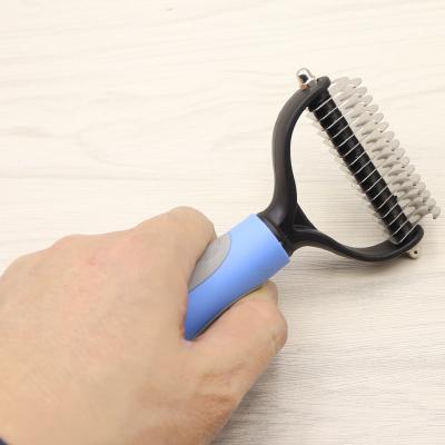 China C&C Free Sample Amazon Supplier Eco-Friendly Pet Grooming Brush Off Double Sided Dematting Undercoat Rake Dog Hair Shedding Comb for sale