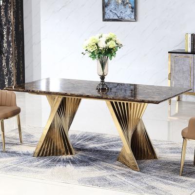 China Modern Living Room Furniture Luxury Dining Table Set Modern Dining Table Gold Stainless Steel Marble Dining Tables for sale