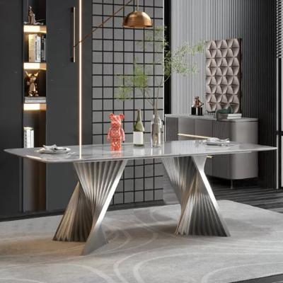 China Modern Other Home Furniture Modern Furniture Marble Dining Table Chromed Stainless Steel Dining Tables In Global for sale