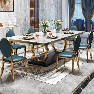 China Modern Popular Rectangular Table Furniture Foshan Stainless Steel Buffet Dining Table Luxury Dining Table Set for sale