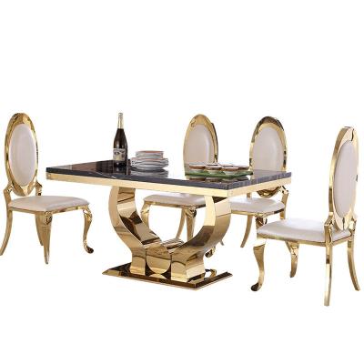 China Modern Other Furniture Gold Home Dining Table Set 4 Chairs Stainless Steel Modern Popular Table For Home for sale