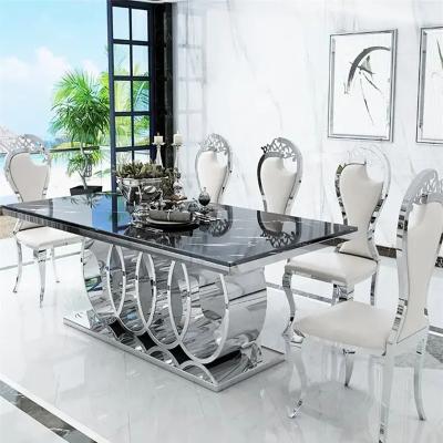 China Factory sales nodic chromed modern stainless steel restaurant dining table modern dining tables with chairs in Foshan for sale