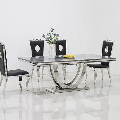 China Modern Stainless Steel Black Concrete Marble Dining Table Furniture Living Room Modern Dining Tables For Home for sale