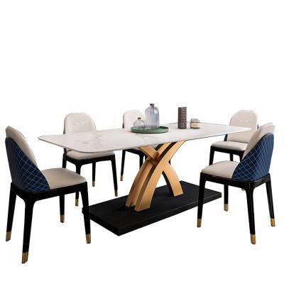 China Modern Nordic Elegant Easy Support Gold Furniture Marble Stainless Steel Support Marble Dining Table Set 6 Chairs for sale