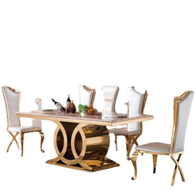 China Modern Hot Sale Modern New Design Stable Luxury Rectangle Stainless Steel Marble Top Dining Table for sale