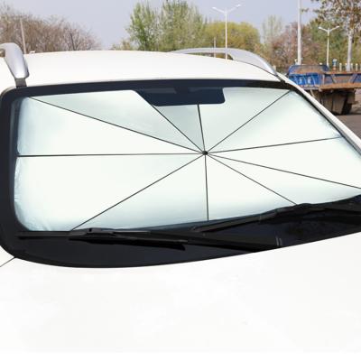 China 201T Polyester Nylon Silver Coated High Quality Multifunctional Heat Insulated Front Windshield Window Sun Shade Folding Umbrella Cover For Car SUV Universal for sale