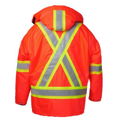 China Reflective Tape Keep Safety Warm Orange Quilted Llong Sleeve Parka Reflective Custom Safety Jacket for sale