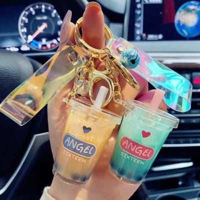 China Cute Custom Decompression PVC Key Chain / Decompression Shape Cartoon Metal Key Ring Flowing Boba Frappuccino Milktea Key Chains HECION Eco-friendly School Bag Accessories for sale