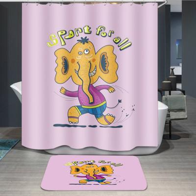 China HECION Sustainable Water Proof Digital 3D Printing Cartoon Bathroom Set Bathroom Mat Shower Curtain For Kid Room for sale