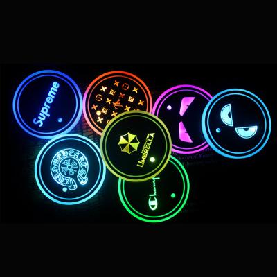 China HECION Brand Logo LED 7 Colors Car Cup Holder Mat Coaster Viable Wholesale Custom Auto Pass-through Led Pad Coaster for sale