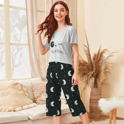 China QUICK DRY Women's Sleepwear Cute Cartoon Print Set Pajamas For Women Pajama Set Soft Short Sleeve T-shirts Pants Summer Pajamas for sale