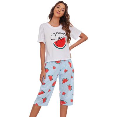 China Summer QUICK DRY Women's Sleepwear Suit Ladies Short Sleeve Pajamas Set Print Cute Cartoon Pajamas Sleepwear Shorts For Women for sale