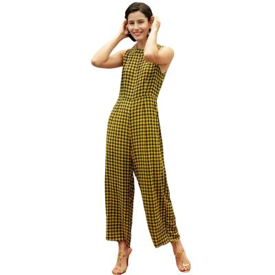 China 2022 QUICK DRY Sleeveless Round Neck Women's Outfit Overalls And Casual Plaid Rompers Womens for sale