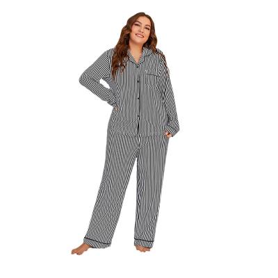 China Breathable European and American wholesale striped millimeter pajamas females knit big yards sportswear long sleeve two-piece leisure for sale