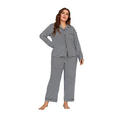 China Breathable Europe and the United States foreign trade large yards long-sleeved pants women's pajamas millimeter grid winter sportswear suit for sale