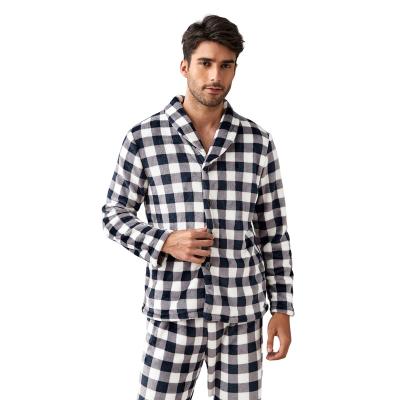 China Men's Long V-Neck Set Men's Set Sleepwear Flannel Plaid Thermal Winter Thickened Pajamas Set Soft Pants for sale