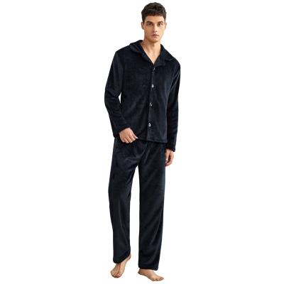 China Wholesale Winter Thermal Customized Logo Soft Woven Pajamas Flannel Yarn Dyed Mens Lapel Sleepwear Pajamas Set for sale