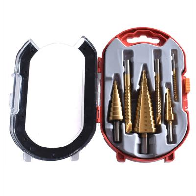 China 6pcs HSS 3pcs Drill Holes Pagoda Drill Bits Triangular Handle Step Drill Bit Serrated Twist Drill Bit Set for sale