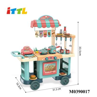 China Plastic Plastic Pretend To Play Kitchen Toys For Kids Gourmet Dishes Cart Cooking Play Set Toys for sale