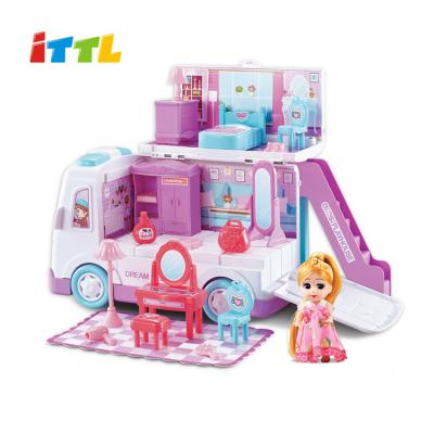 China Girl Kitchen Bus Car Toy Motor House Baby Pretend Play Toy With Doll 51*16*33CM for sale