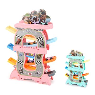 China Popular Slot Toy Rail 6 Cars 6 Slide Toy Track Set Easy Assemble Plastic Car Track for sale