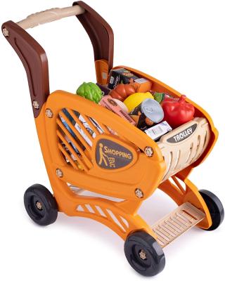 China Educational Kids Supermarket Shopping Trolley Toy Pretend Play Toys Mini Plastic Home Shopping Trolley Set for sale