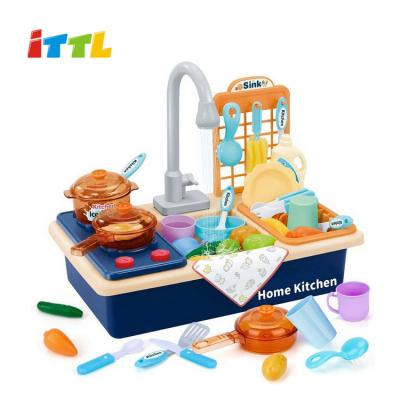 China Wholesale Plastic Toy Set Running Water Pretend Play Cooking Stove Sink Play Kitchen Do The Dishes Cleaning Toys for sale