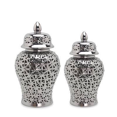 China Nordic minimalist J141S porcelain silver jar for hollow decor ceramic decorative candle jars for home for sale