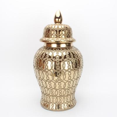 China J131 Europe Hot Selling Minimalist Gold Ceramic Ginger Jar Swirly Lines Decorative Porcelain Jars for sale