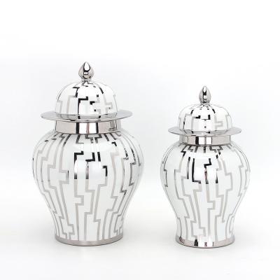 China J162S Traditional Modern Ceramic Decorative Temple Pot Silver Vase Porcelain Home Decoration for sale