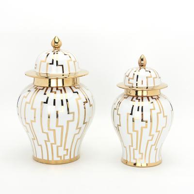 China Traditional modern ceramic decorative line gold ginger jar set J162G temple jar home decoration for sale