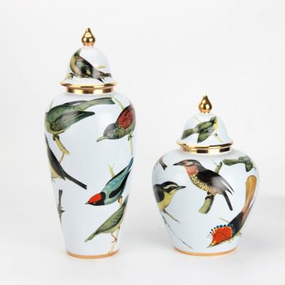 China J031 Traditional Home Decor Ceramic Bird Jar Sets Snake Cage Porcelain Ginger Jar Enamel Canister for sale