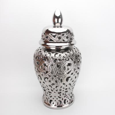 China New Design Minimalist J132 Europe Temple Ceramic Silver Ginger Pot Hollow-out Golden Champion Pot for sale